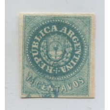 ARGENTINA 1862 GJ 09 ESCUDITO de 15 Cts. ESTAMPILLA CON MATASELLO ROSARIO, MUY LINDO EJEMPLAR FINAMENTE MATASELLADO U$ 245